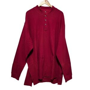 Duluth Trading Co Men Henley Long Sleeve Shirt 3XL‎ Red Waffle Knit Workwear